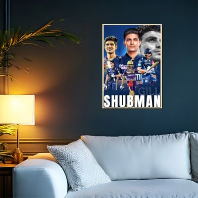 Acrylic Cricketers Player Photo Frame For India Cricket Sports Studio Cafe Wall Frame with 3D Text Gift For Cricket Player, Fans & Achievers Wall Art Decor For Bedroom, Office & Gaming Setup (Shubman Gill)